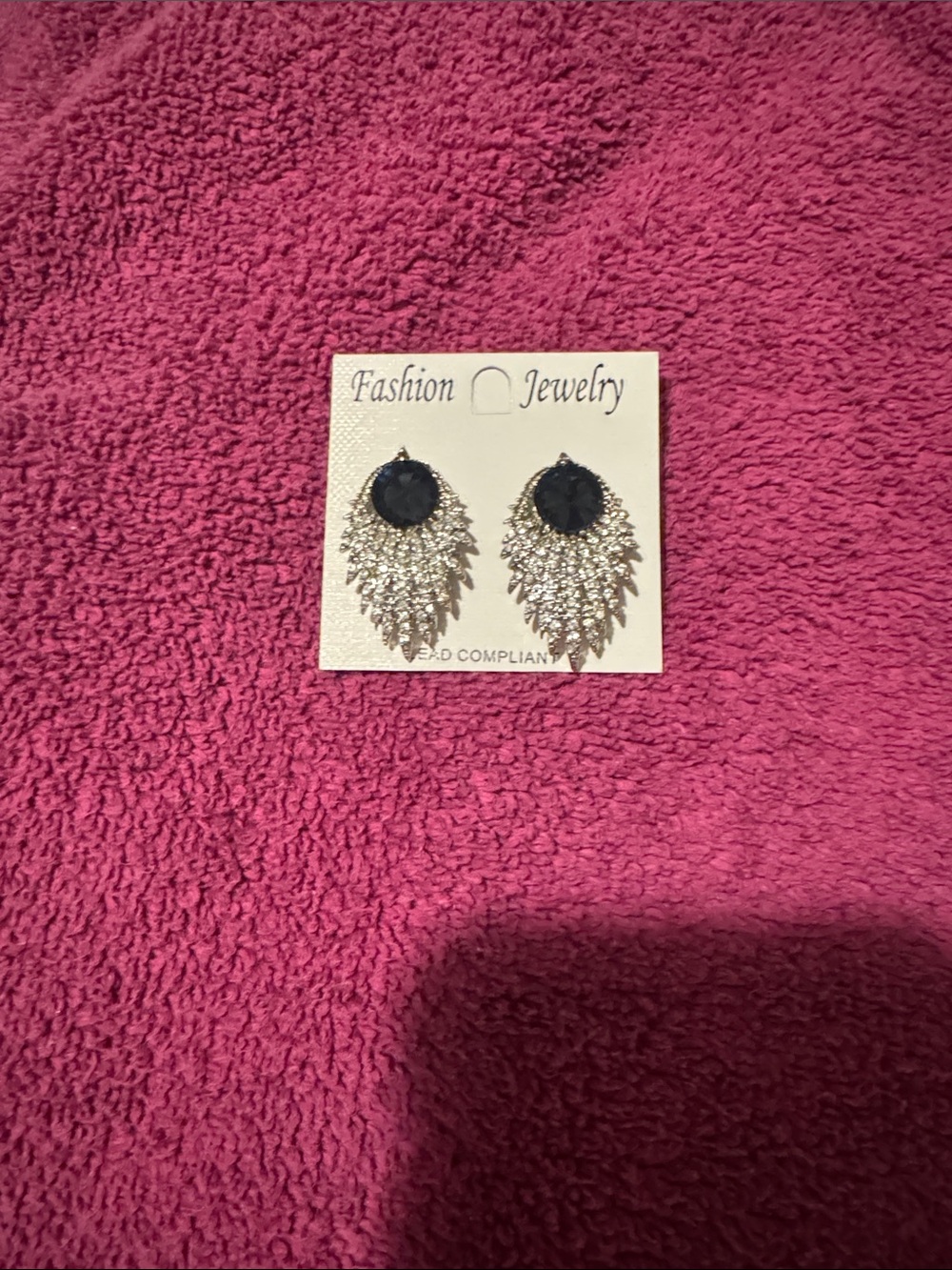 Fashion Jewelry Silver-Tone Earrings with Black Crystal Centers